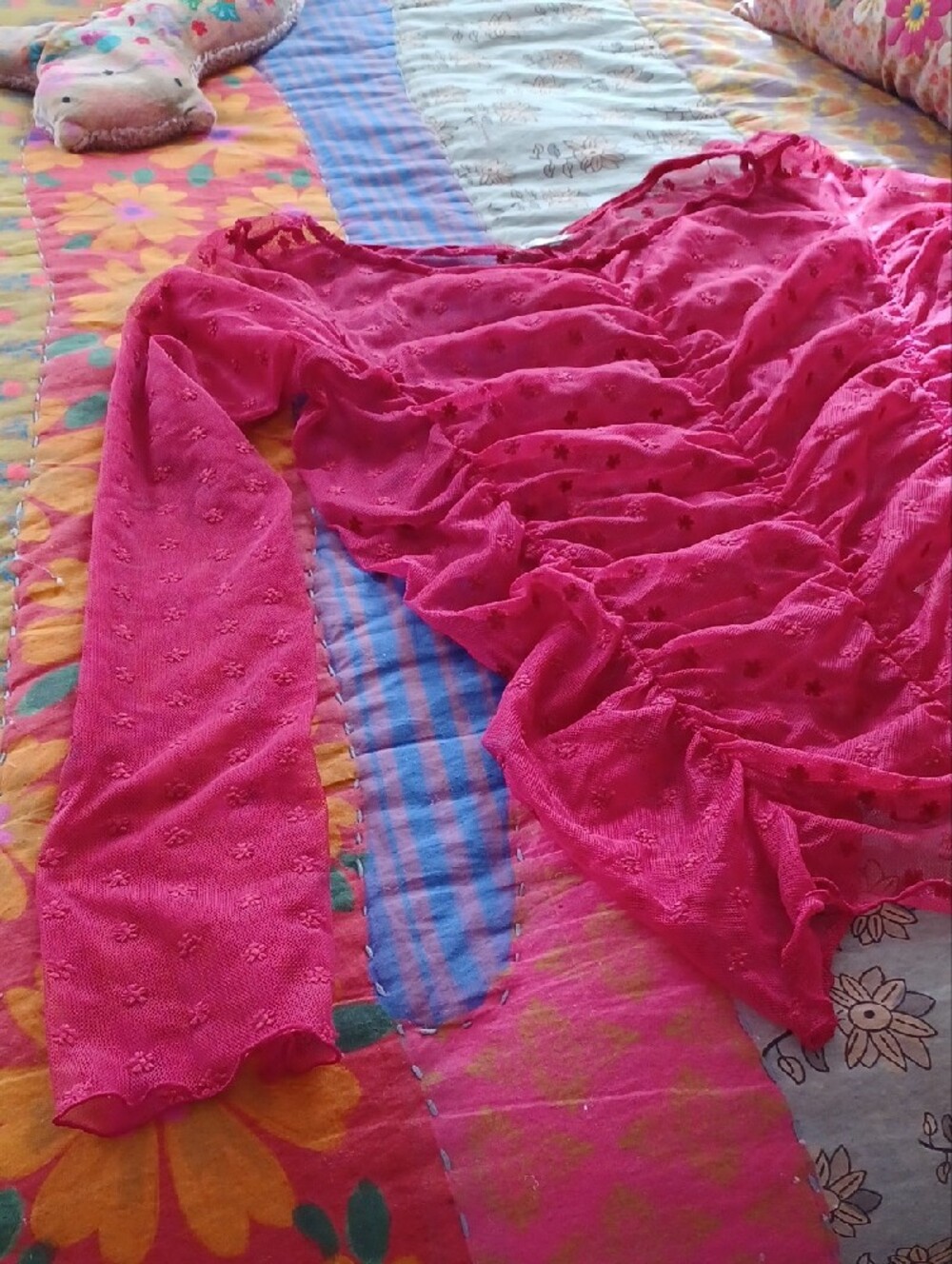 Free People Raspberry Sheer Ruffled Long-Sleeve Blouse - Picture 4 of 4